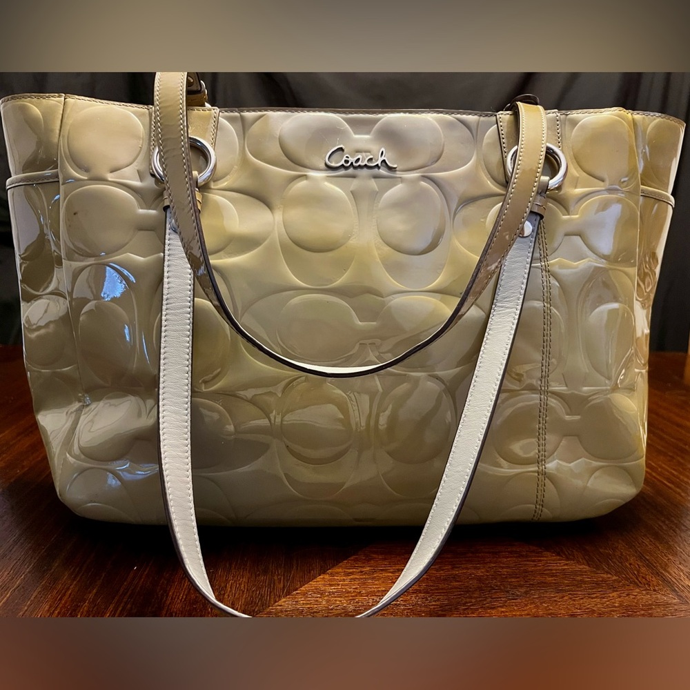 COACH Embossed Patent Leather Olive Green Tote